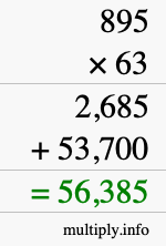 How to calculate 895 times 63 using long multiplication