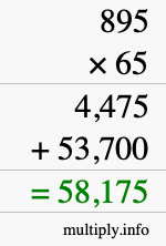 How to calculate 895 times 65 using long multiplication
