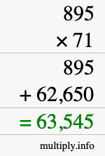 How to calculate 895 times 71 using long multiplication