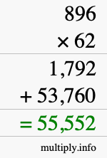 How to calculate 896 times 62 using long multiplication