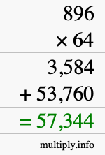How to calculate 896 times 64 using long multiplication