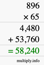 How to calculate 896 times 65 using long multiplication