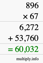 How to calculate 896 times 67 using long multiplication