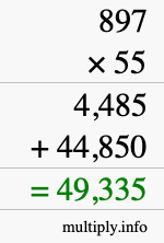 How to calculate 897 times 55 using long multiplication