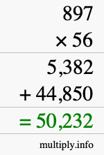 How to calculate 897 times 56 using long multiplication