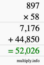 How to calculate 897 times 58 using long multiplication