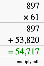 How to calculate 897 times 61 using long multiplication