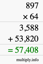 How to calculate 897 times 64 using long multiplication