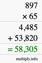 How to calculate 897 times 65 using long multiplication