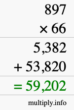 How to calculate 897 times 66 using long multiplication