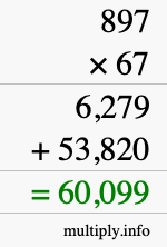 How to calculate 897 times 67 using long multiplication