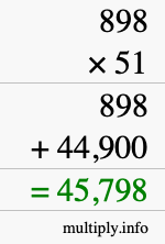 How to calculate 898 times 51 using long multiplication