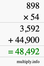How to calculate 898 times 54 using long multiplication
