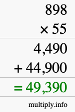 How to calculate 898 times 55 using long multiplication