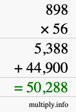How to calculate 898 times 56 using long multiplication