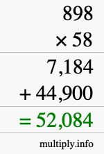 How to calculate 898 times 58 using long multiplication
