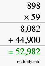 How to calculate 898 times 59 using long multiplication