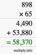 How to calculate 898 times 65 using long multiplication