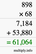 How to calculate 898 times 68 using long multiplication