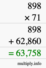 How to calculate 898 times 71 using long multiplication