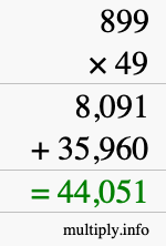 How to calculate 899 times 49 using long multiplication