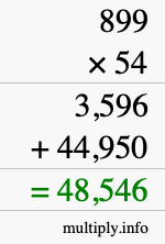 How to calculate 899 times 54 using long multiplication