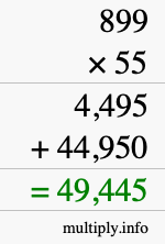 How to calculate 899 times 55 using long multiplication