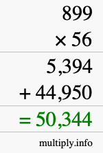 How to calculate 899 times 56 using long multiplication