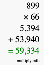 How to calculate 899 times 66 using long multiplication