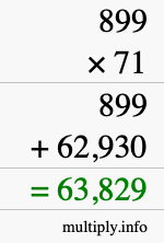 How to calculate 899 times 71 using long multiplication
