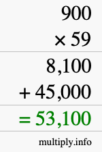 How to calculate 900 times 59 using long multiplication
