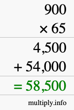 How to calculate 900 times 65 using long multiplication