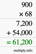 How to calculate 900 times 68 using long multiplication