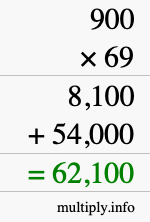 How to calculate 900 times 69 using long multiplication