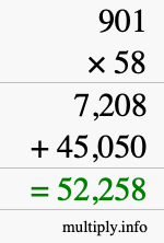 How to calculate 901 times 58 using long multiplication