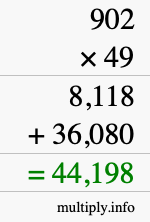 How to calculate 902 times 49 using long multiplication