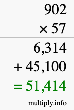 How to calculate 902 times 57 using long multiplication