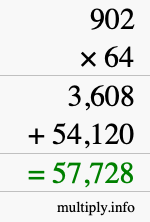 How to calculate 902 times 64 using long multiplication