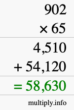 How to calculate 902 times 65 using long multiplication