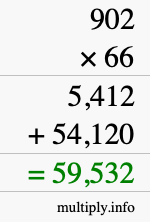 How to calculate 902 times 66 using long multiplication