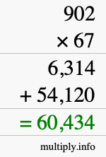 How to calculate 902 times 67 using long multiplication
