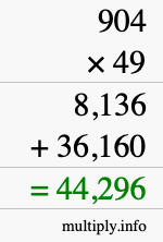 How to calculate 904 times 49 using long multiplication