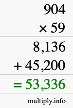 How to calculate 904 times 59 using long multiplication