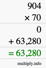 How to calculate 904 times 70 using long multiplication