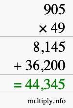 How to calculate 905 times 49 using long multiplication