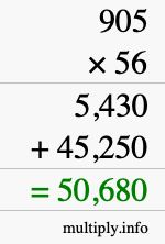 How to calculate 905 times 56 using long multiplication