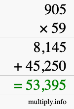 How to calculate 905 times 59 using long multiplication