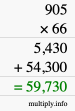 How to calculate 905 times 66 using long multiplication