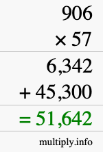 How to calculate 906 times 57 using long multiplication