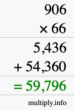 How to calculate 906 times 66 using long multiplication